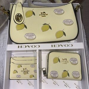Coach Yellow Lemon Print Shoulder Bag Set